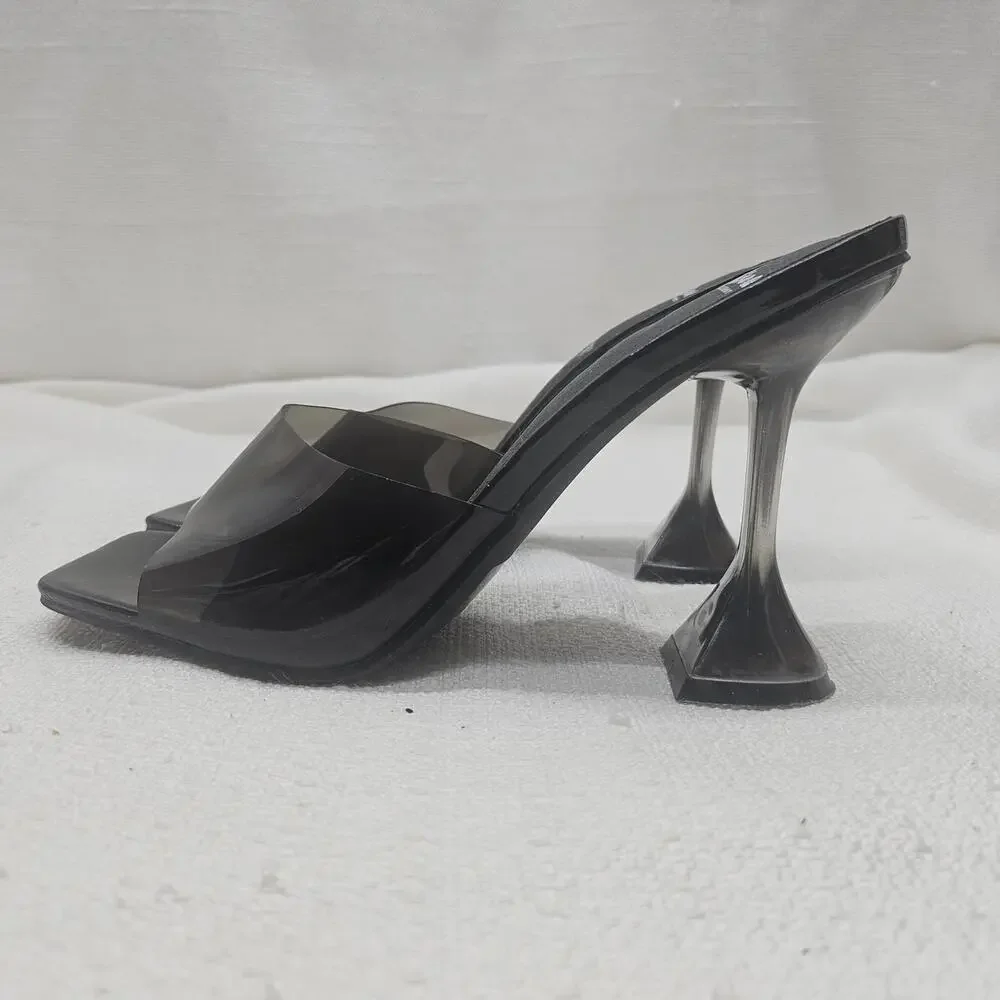 𝅺Bisou Bisou Clear Vinyl Sculptural Heel Square Toe Chic Heels Size 6.5 - Picture 4 of 9